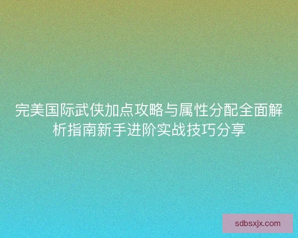 完美国际武侠加点攻略与属性分配全面解析指南新手进阶实战技巧分享